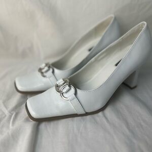 Elegant White Block Heel Pumps